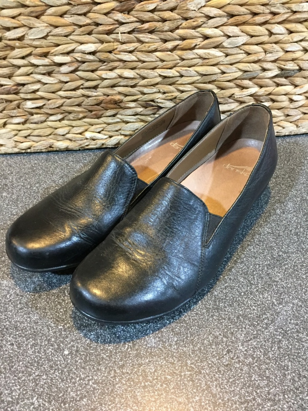 Dansko Black Leather Slip-On Clogs